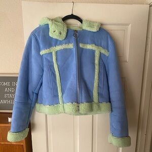Urban Outfitters Blue and Green Teddy Jacket